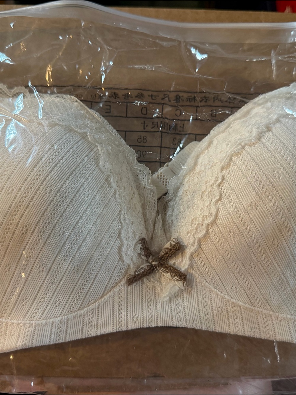 Cream Lace-Trim Everyday T-Shirt Bra with Decorative Bow